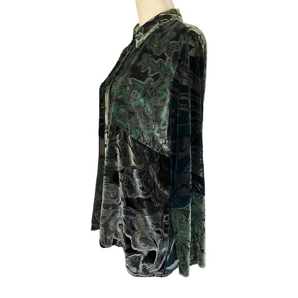 Chicos Womens Floral Silk Blend Velvet Burnout Top Size M Sheer Whimsigoth Fairy - Picture 2 of 9